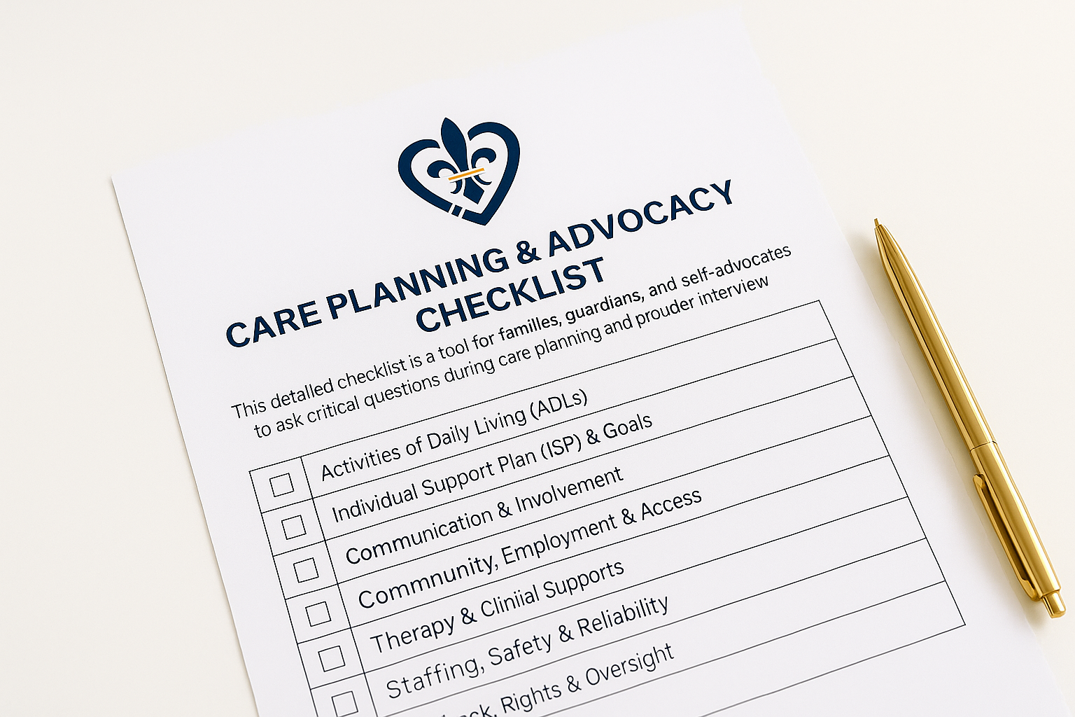 Care Planning and Advocacy Checklist visual