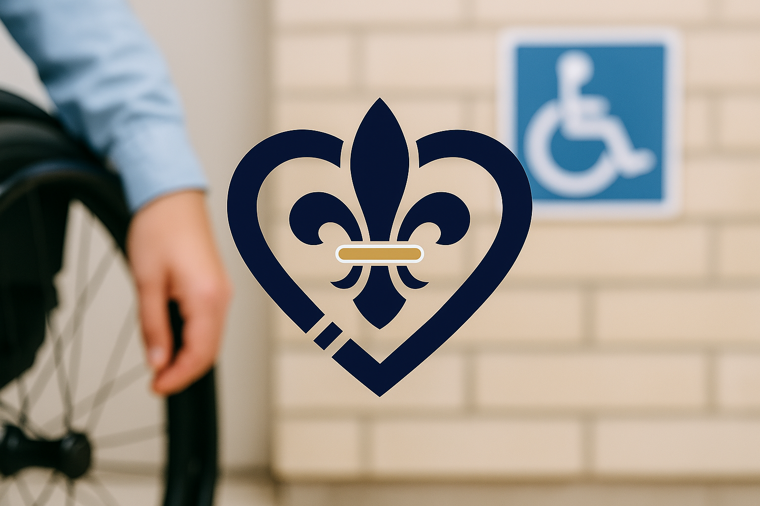 Wheelchair user and disability sign with heart fleur logo